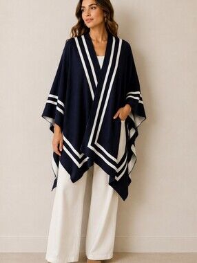 Navy Lauren Ralph Lauren Nautical Cape Poncho Coastal Preppy Academia Minimalist